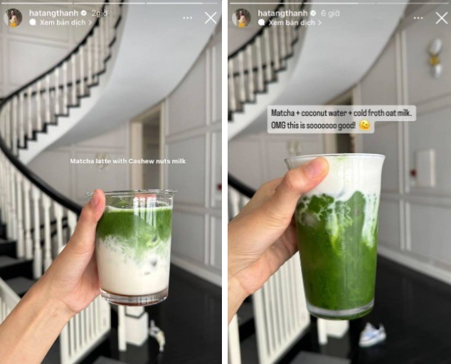 Matcha latte thường được Tăng Thanh Hà kết hợp với sữa hạt, nước dừa tươi.
