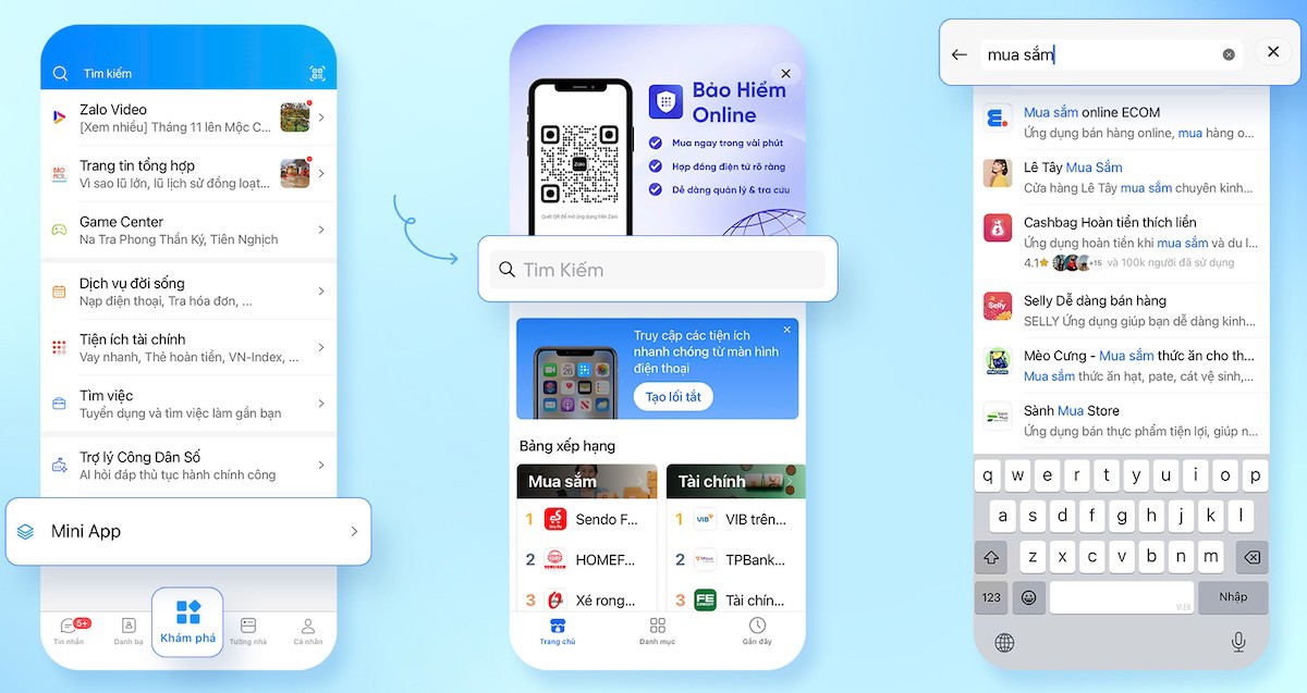 Các bước truy cập Mini App trên Zalo.