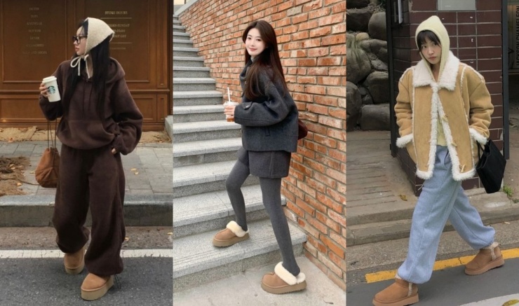 Nhiều món đồ có thể kết hợp ăn ý với giày Ugg như bộ đồ thể thao, quần shorts len, quần legging, váy nhung ngắn, áo khoác lông cừu, áo hoodie.