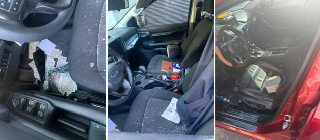 Các xe ô tô bị Jiang Chuangxing đập kính xe, trộm cắp tài sản