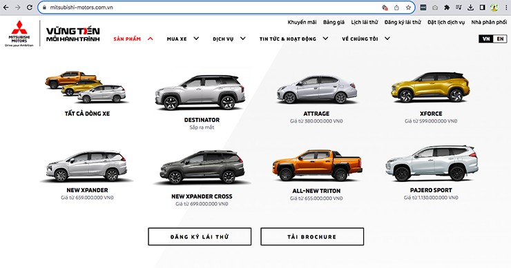 Mitsubishi Outlander không còn xuất hiện trong danh sách sản phẩm trên website hãng