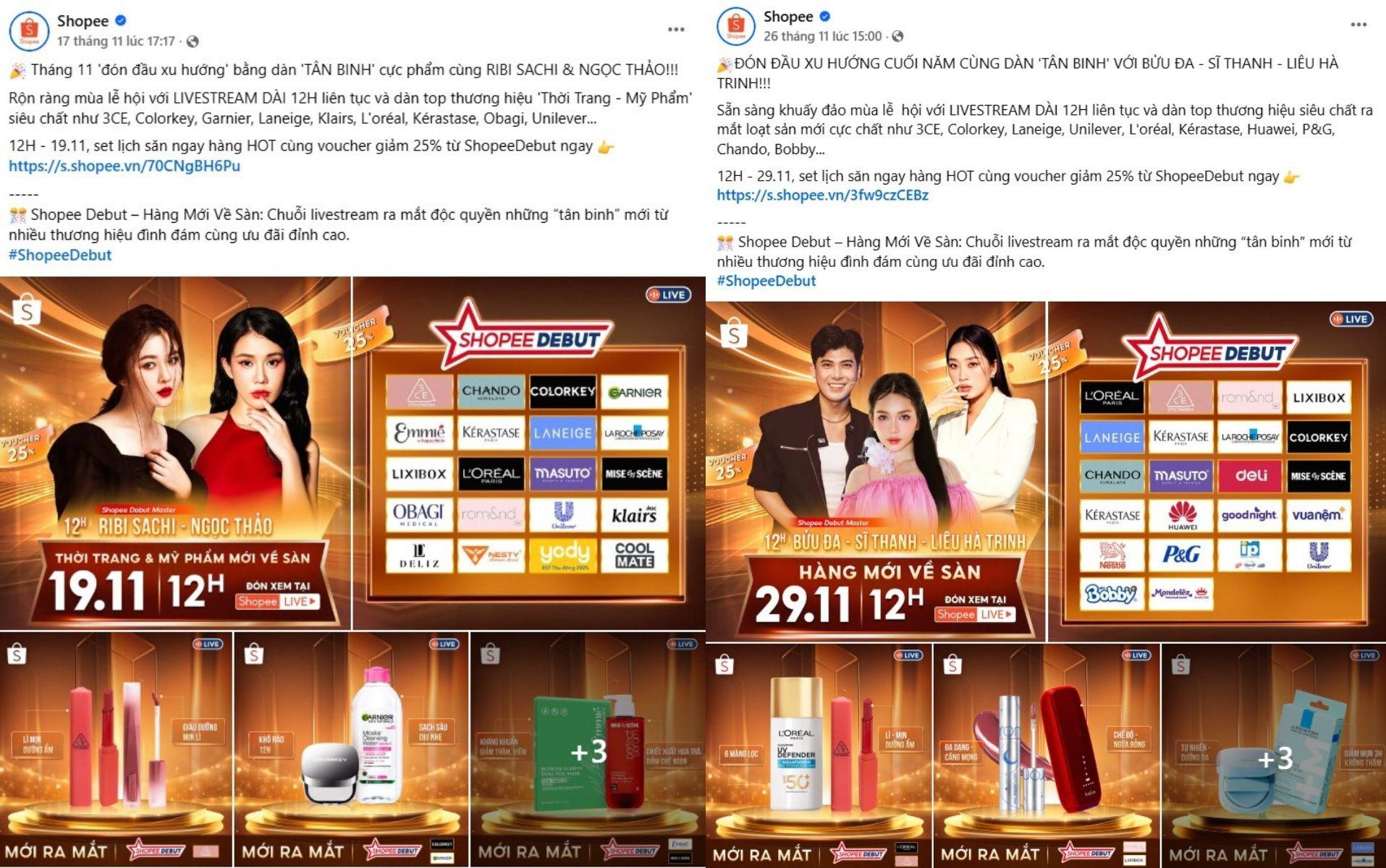 Shopee liên tục “nhá hàng” về các phiên livestream giới thiệu sản phẩm mới ra mắt trên fanpage chính thức.