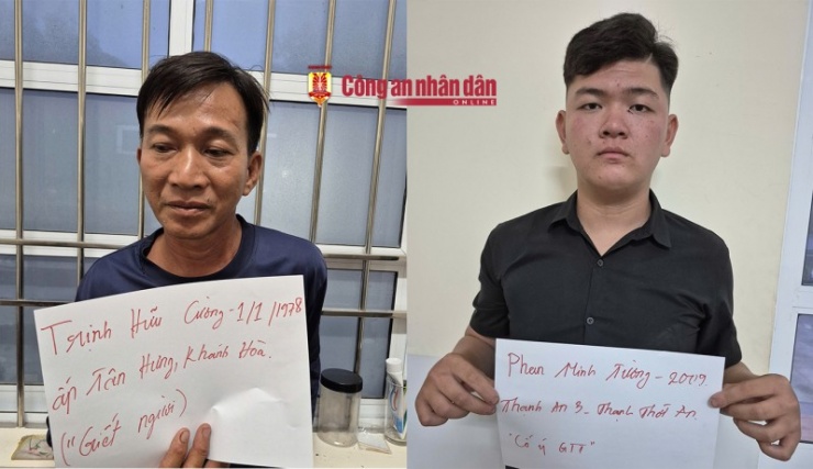 Hai đối tượng Cường và Tường tại cơ quan Công an. 