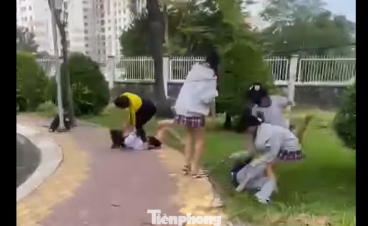 Hình ảnh ghi lại các nữ sinh đánh bạn.