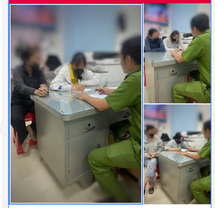 Công an làm việc với các nữ sinh và phụ huynh.