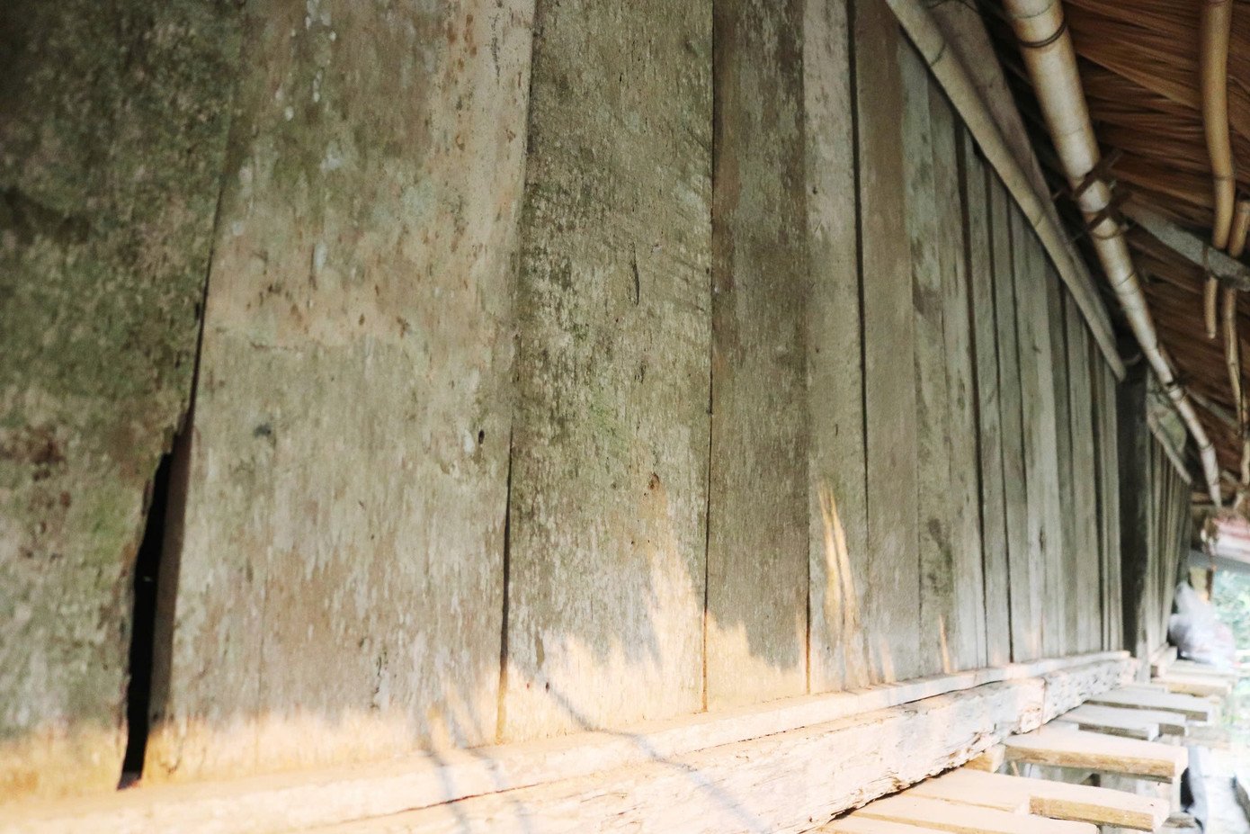 Những ngôi nhà sàn được thưng bằng gỗ.