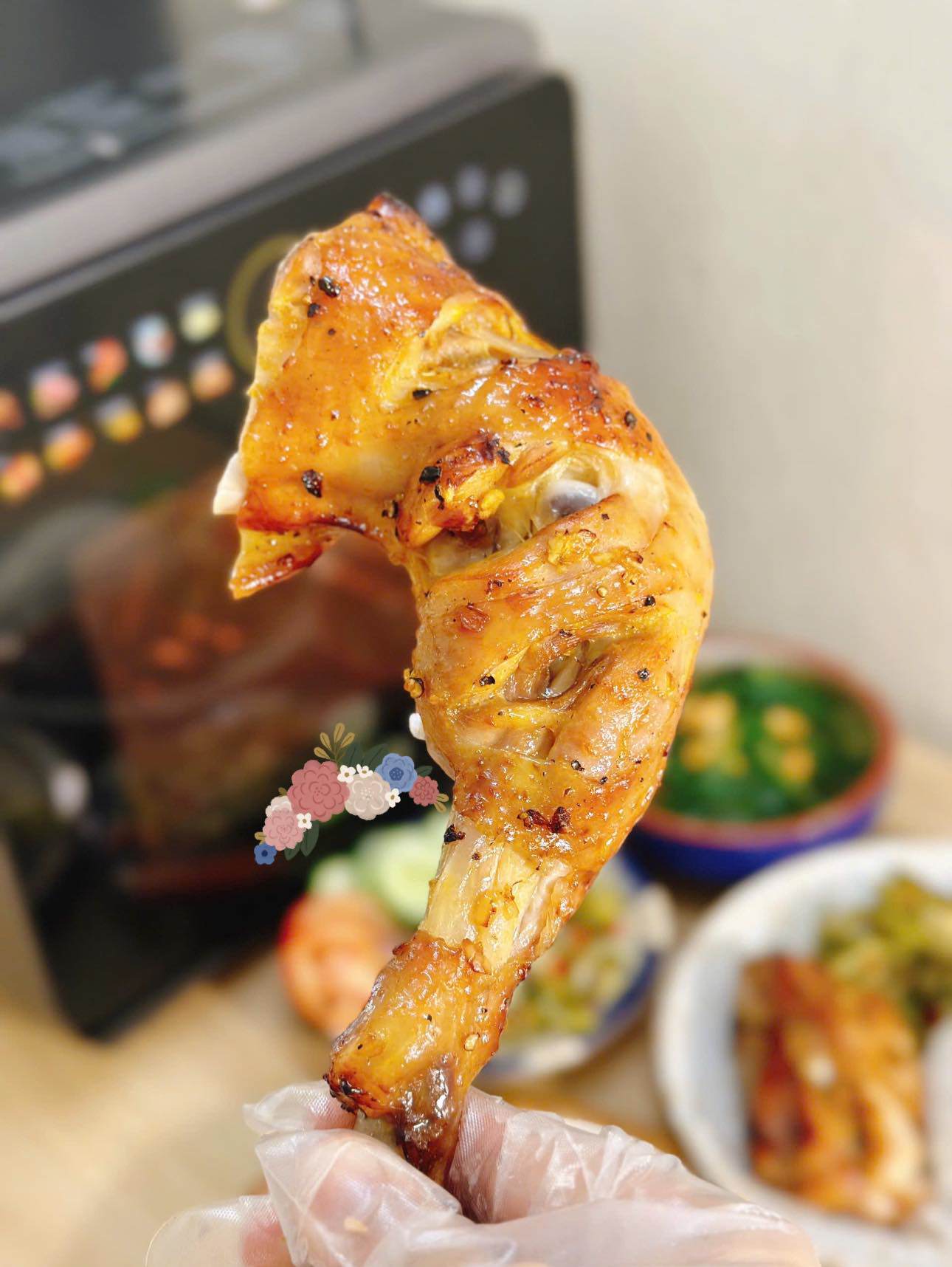 Nếu muốn da gà vàng giòn thì tiếp tục nướng thêm 15 phút nữa.