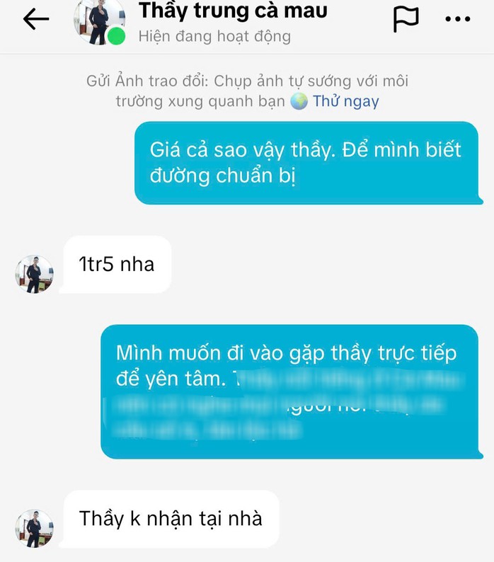 Chủ tài khoản "Thầy Trung Cà Mau" đưa ra mức giá để làm bùa yêu
