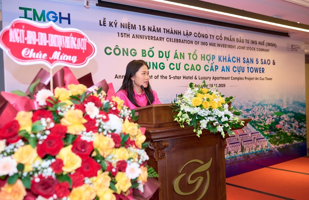 Bà Lê Thuỳ Linh - Chủ tịch HĐQT IMGH chia sẻ “An Cựu Tower là bước đi tiếp theo trong hành trình xây dựng hệ sinh thái bất động sản toàn diện của IMGH”