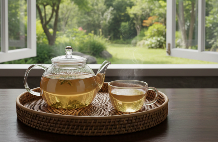 Thói quen uống trà hàng ngày, đặc biệt là trà xanh, đem lại nhiều lợi ích - Minh họa AI: Thu Anh