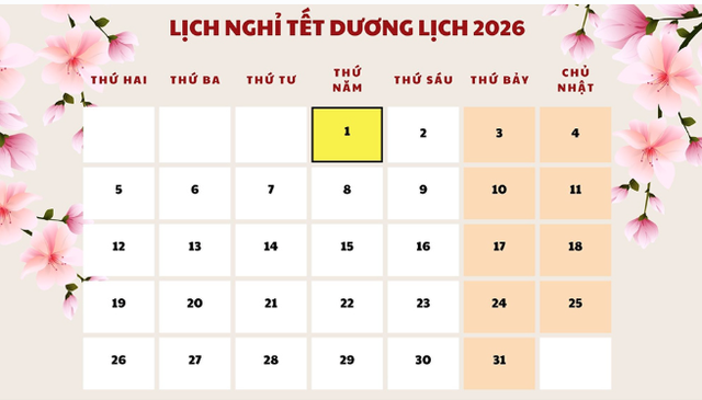 Tết Dương lịch 2026 người lao động được nghỉ 1 ngày. Ảnh: TL