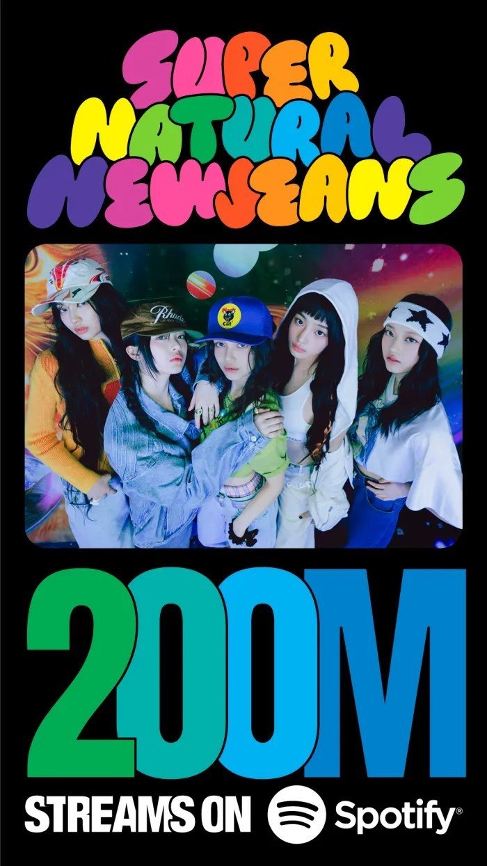Đĩa đơn đầu tay tại Nhật Bản "Supernatural" của New Jeans (Minzy, Hani, Daniel, Haerin và Hyein) và ca khúc chủ đề cùng tên "Supernatural" đã được phát trực tuyến 212.884 lần, tính đến ngày 1/12. Đây là bài hát thứ 12 của New Jeans đạt 200 triệu lượt phát trực tuyến. New Jeans đã phát hành tổng cộng 15 bài hát vượt qua 100 triệu lượt nghe trên Spotify. Tổng số lượt nghe trên Spotify của tất cả các bài hát do New Jeans phát hành cho đến nay đã vượt quá 7 tỷ.