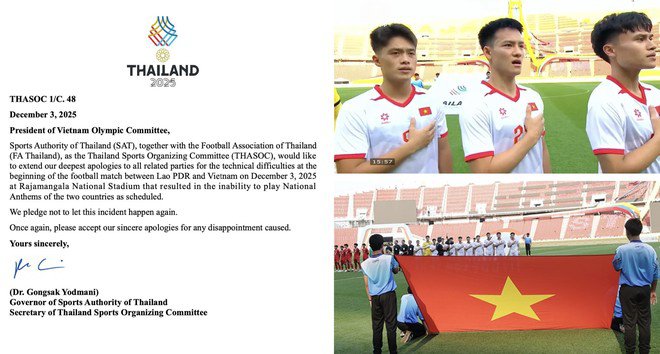 Sự cố Quốc ca ngay trong ngày mở màn môn bóng đá nam SEA Games 33 khiến ban tổ chức phải gửi thư xin lỗi các bên liên quan