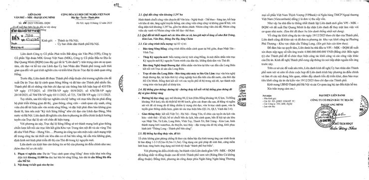 Liên danh Văn Phú – MIK – Đại Quang Minh sẵn sàng nộp ngay 4.000 tỷ đồng để khởi công dự án vào ngày 19/12