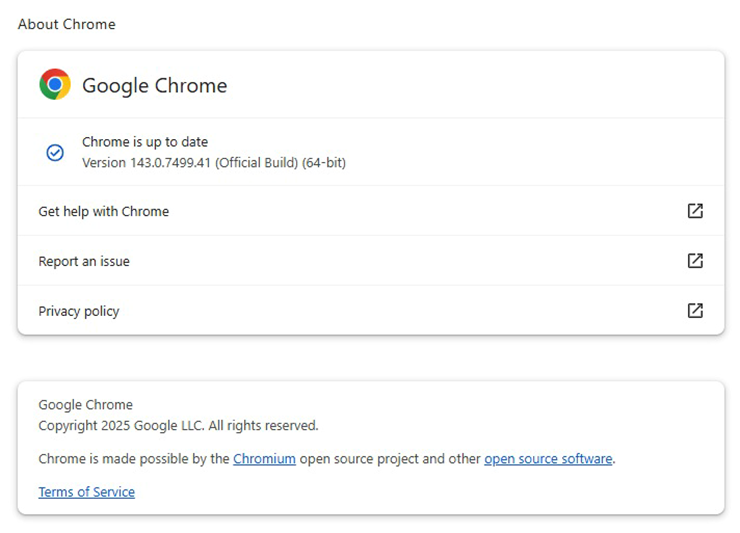 Hãy kiểm tra và cập nhật Chrome ngay lập tức.