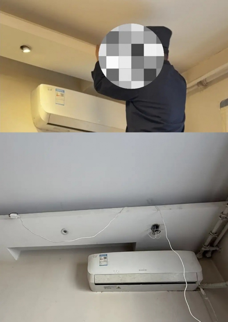 Cảnh sát tháo dỡ chiếc camera quay lén. (Ảnh do cô Lin cung cấp)