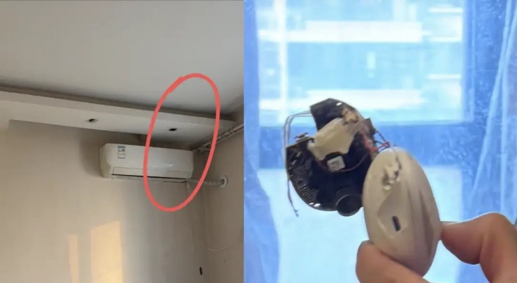 Một chiếc camera giấu bên trong đèn chiếu sáng. (Ảnh do cô Lin cung cấp)