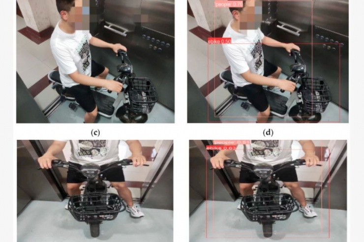 Camera AI được lắp trong thang máy để phát hiện các trường hợp người dân đưa xe điện vào bên trong. Ảnh: MDPI
