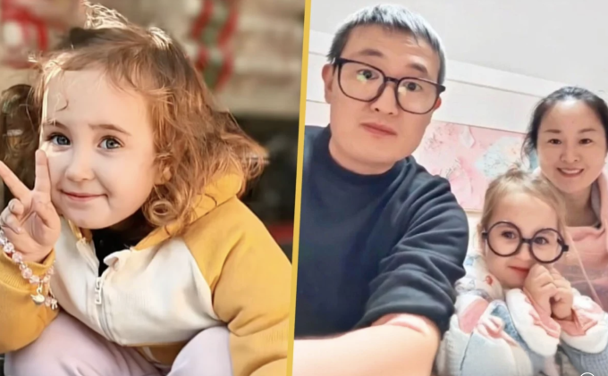 Quốc Giang có ngoại hình khác biệt với bố mẹ. Ảnh: Douyin