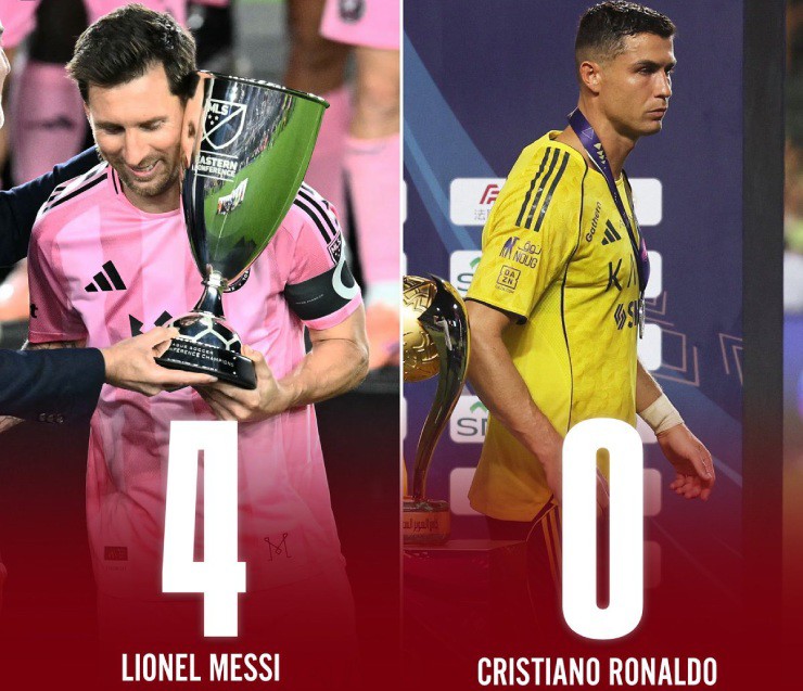 Messi có 4 danh hiệu ở Mỹ, Ronaldo vẫn trải qua giai đoạn "trắng tay" ở Saudi Arabia
