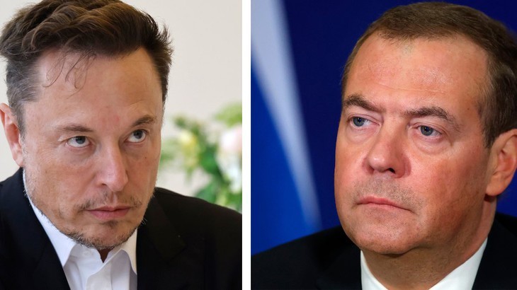 Tỷ phú Mỹ Elon Musk và Phó chủ tịch Hội đồng An ninh Nga Dmitry Medvedev. Ảnh: NTB