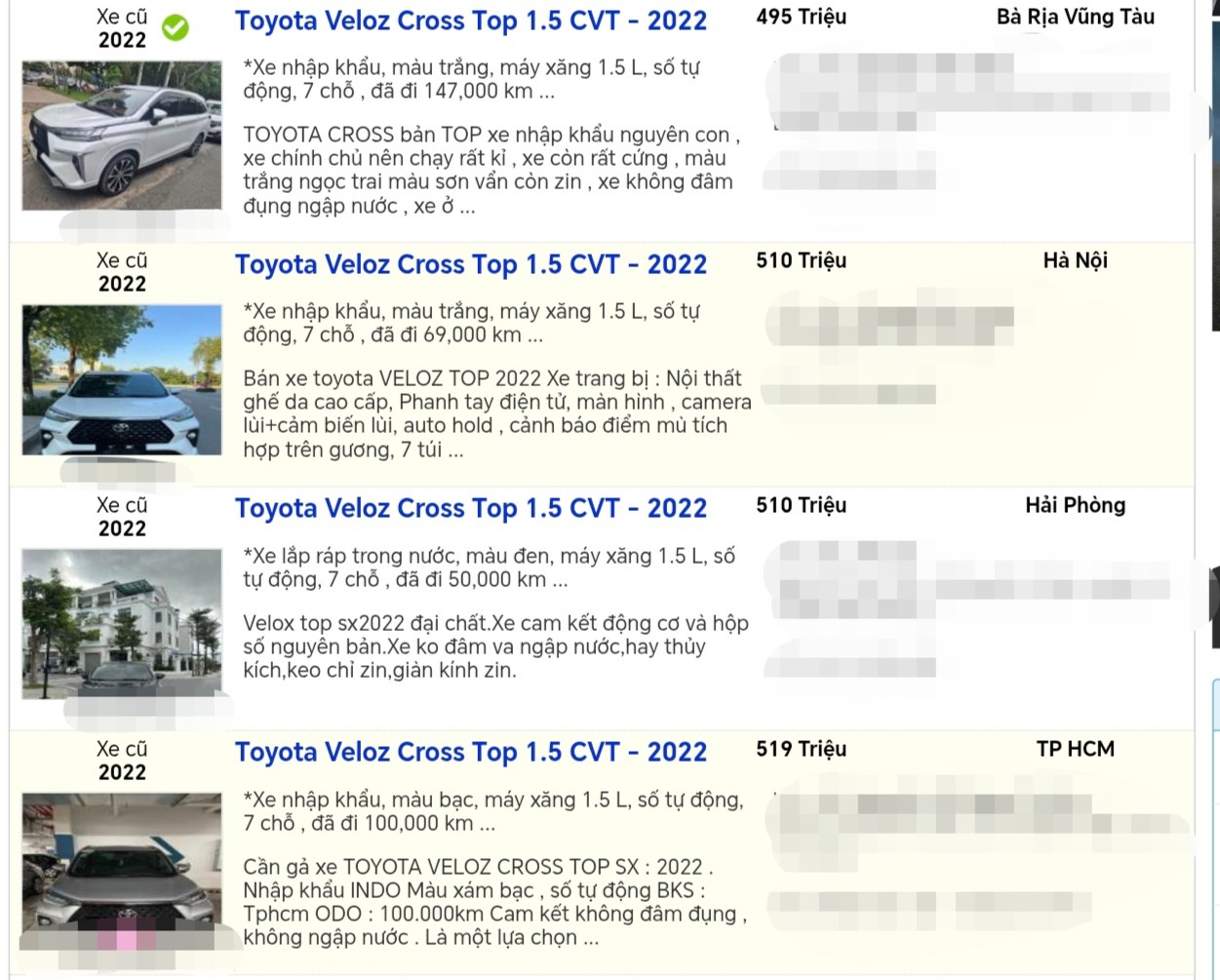 Một số tin rao. (Ảnh chụp màn hình)