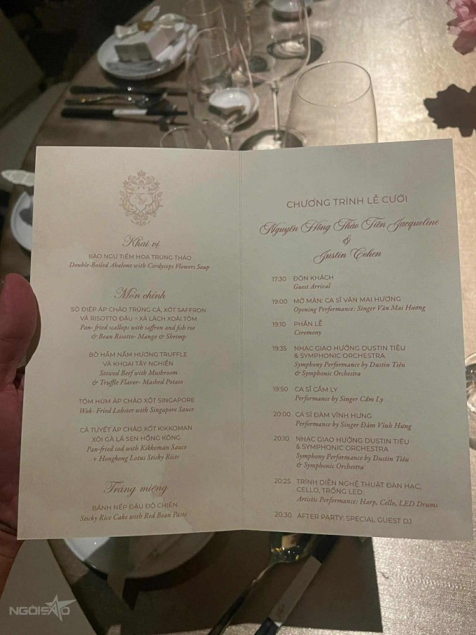 Thực đơn tiệc cưới tối 7/12 của Tiên Nguyễn - Justin Cohen. Ảnh: Hoàng Dung