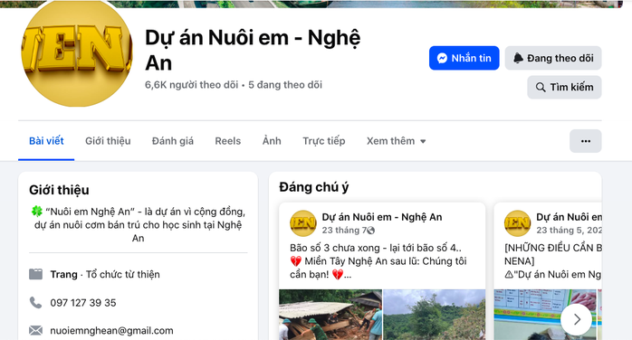 Fanpage dự án "Nuôi em Nghệ An"