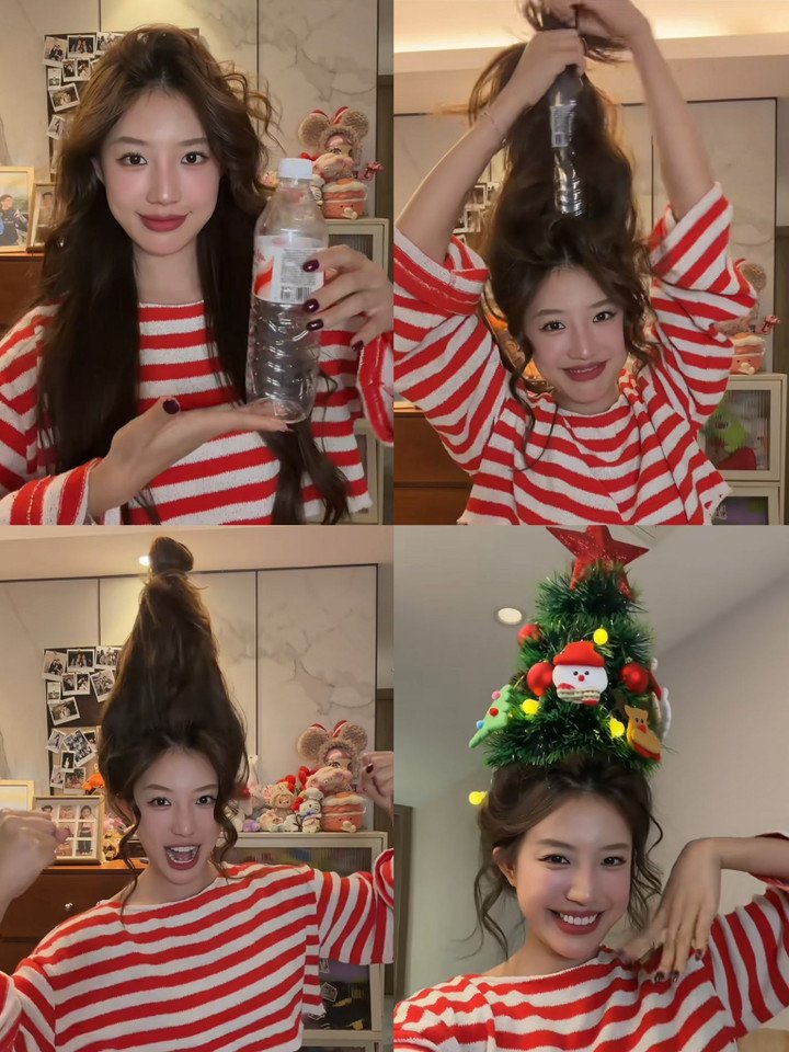 Các bước để làm kiểu tóc cây thông Noel.