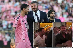 Messi bị soi thái độ lạ khi tiệc tùng cùng  " ông trùm "  David Beckham