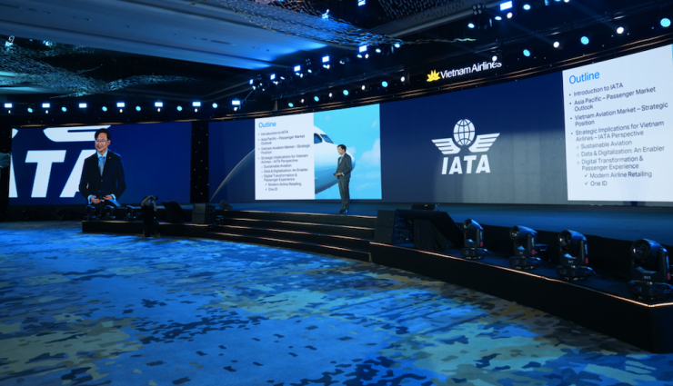 Ông Sheldon HEE - Phó Chủ tịch khu vực châu Á - Thái Bình Dương, IATA - phát biểu tại hội nghị thương mại của Vietnam Airlines mới đây.