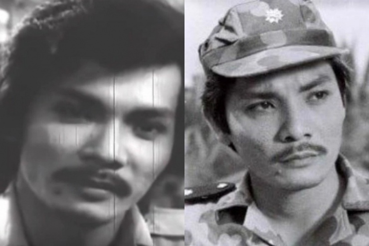 Thương Tín để tóc dài, ria con kiến trong Vụ án viên đạn lạc (trái) và vai thiếu tá Lưu Kỳ Vọng trong bộ phim kinh điển Ván bài lật ngửa.