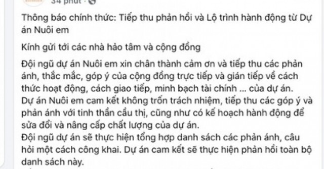 Dự án "Nuôi em" lên tiếng: Tiền nhà hảo tâm ủng...