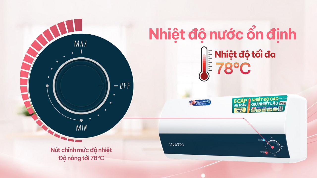 Bình nước nóng tắm Livotec LWH – I30A25 nóng nhanh tức thì tới 78 độ C