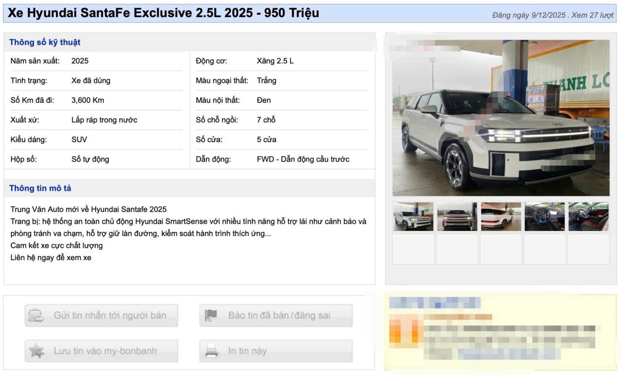 Tin rao bán xe đăng ngày 9/12. (Ảnh chụp màn hình)