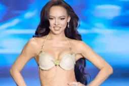 Mai Ngô dùng chiêu khi diễn áo tắm ở bán kết Miss Charm