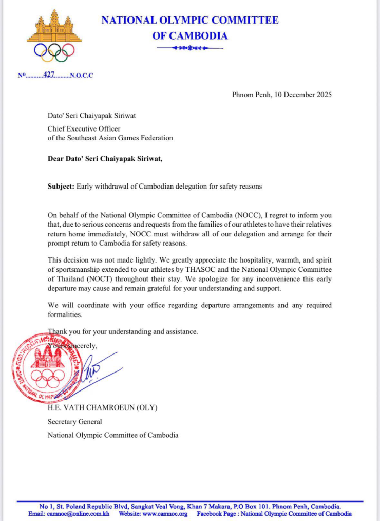 Văn bản rút lui chính thức của Campuchia đã được công bố