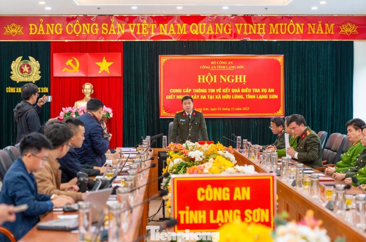 Công an tỉnh Lạng Sơn cung cấp thông tin về kết quả điều tra vụ án giết người xảy ra tại xã Hữu Lũng. Ảnh: Quốc Nam.