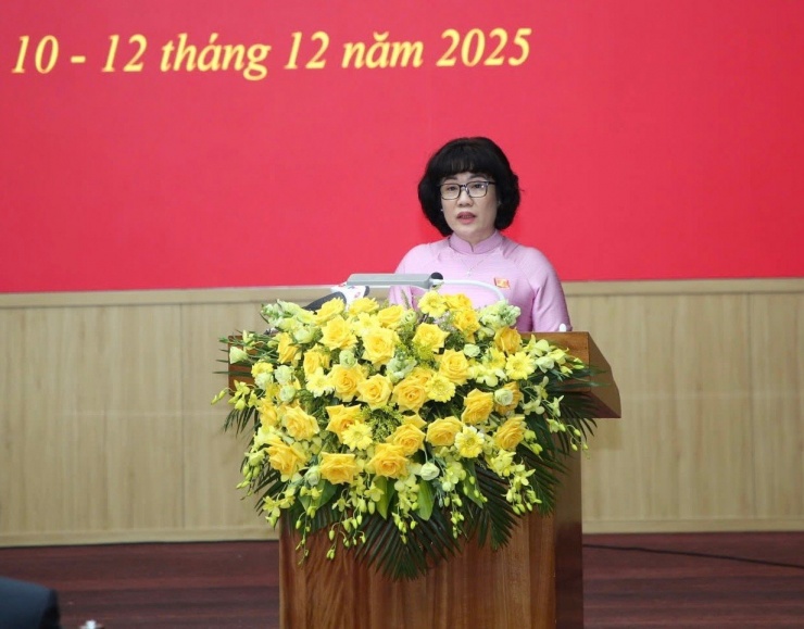 Bà Nguyễn Thị Mai phát biểu tại HĐND tỉnh Quảng Trị.