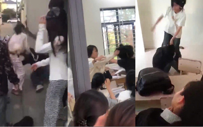 Những hình ảnh nữ sinh N. bị đánh hội đồng nhiều lần. Ảnh cắt từ clip