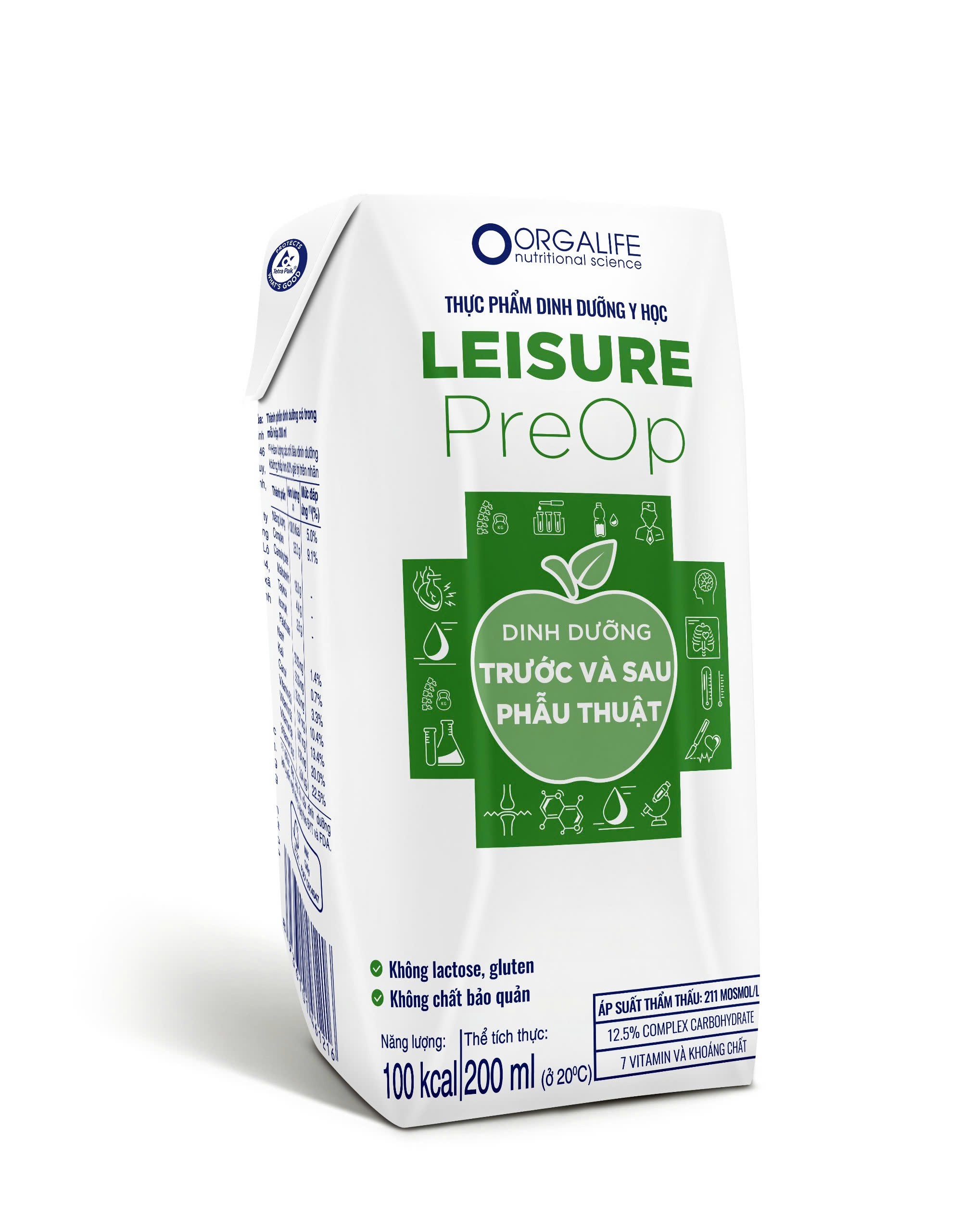 Leisure PreOp cung cấp 12.5% Complex Carbohydrate giúp giảm cảm giác khát cho bệnh nhân phẫu thuật gây mê. Nguồn: Orgalife.