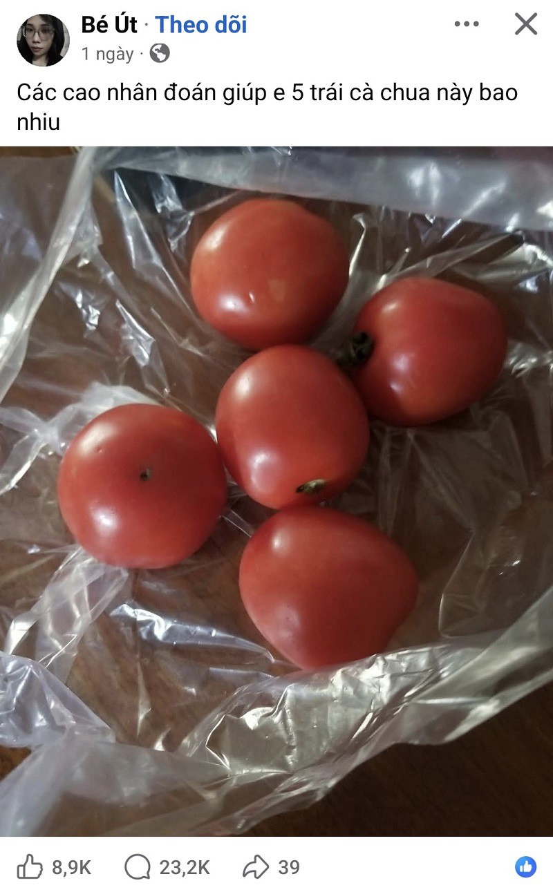 Chủ đề về giá cà chua được chia sẽ rầm rộ trên mạng xã hội, thu hút nhiều sự quan tâm của cộng đồng. (Ảnh chụp màn hình).