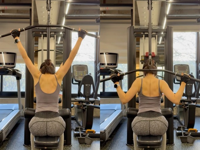Bài tập Lat Pulldown Behind the Neck tập trung vào cơ xô và bả vai.