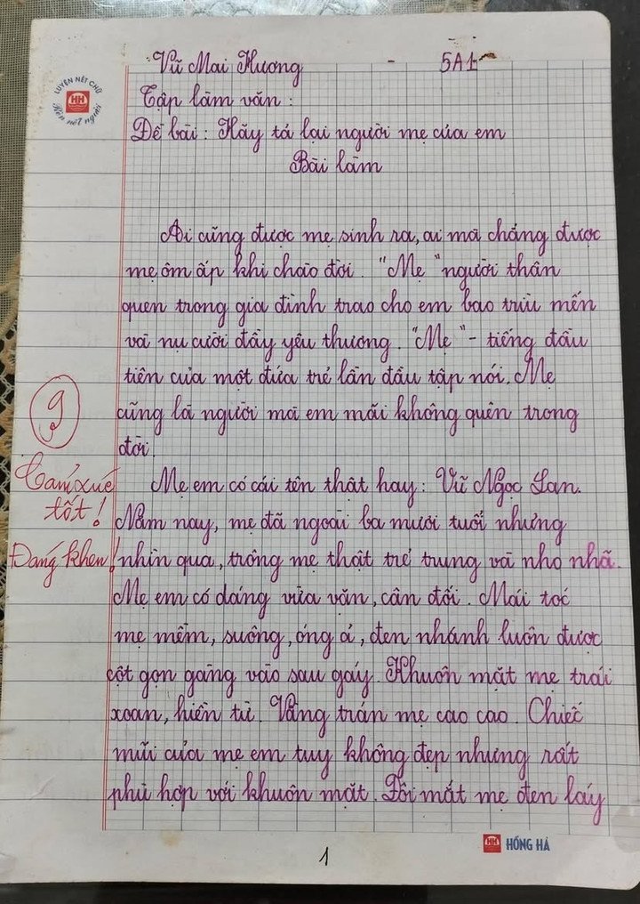 Bài văn tả mẹ đạt 9 điểm gây 'sốt' mạng, tinh tế nhất là lời phê của giáo viên - 1