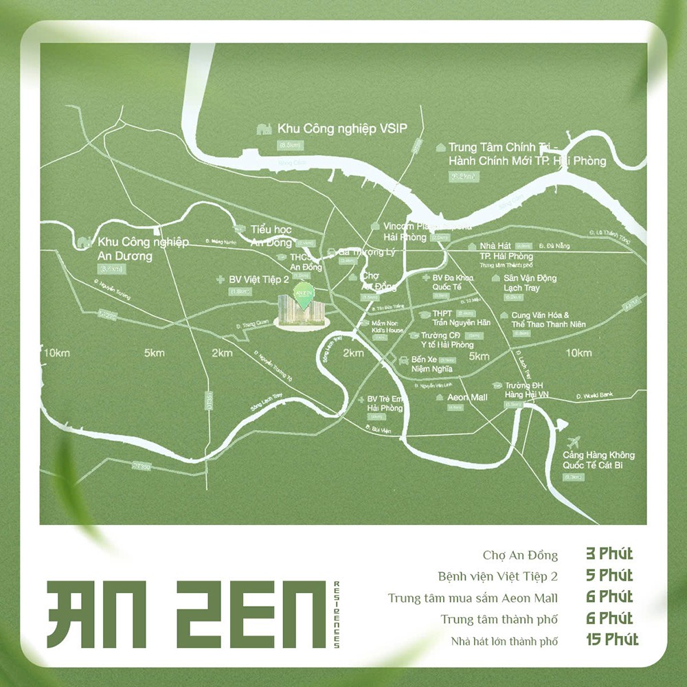 An Zen Residences – tọa lạc tại trung tâm kết nối giữa Vành đai 2 và trục Trang Quan mở rộng, sở hữu lợi thế lớn từ quy hoạch hạ tầng khu vực phía Tây thành phố Hải Phòng.