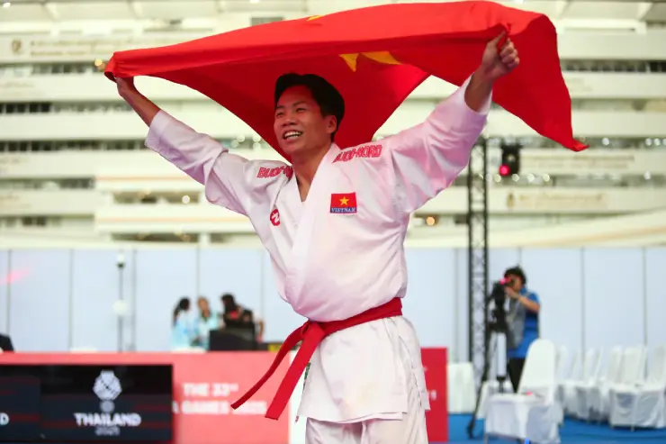 Hải Nam giành HCV karate chiều 12/12. Ảnh Lê Phong