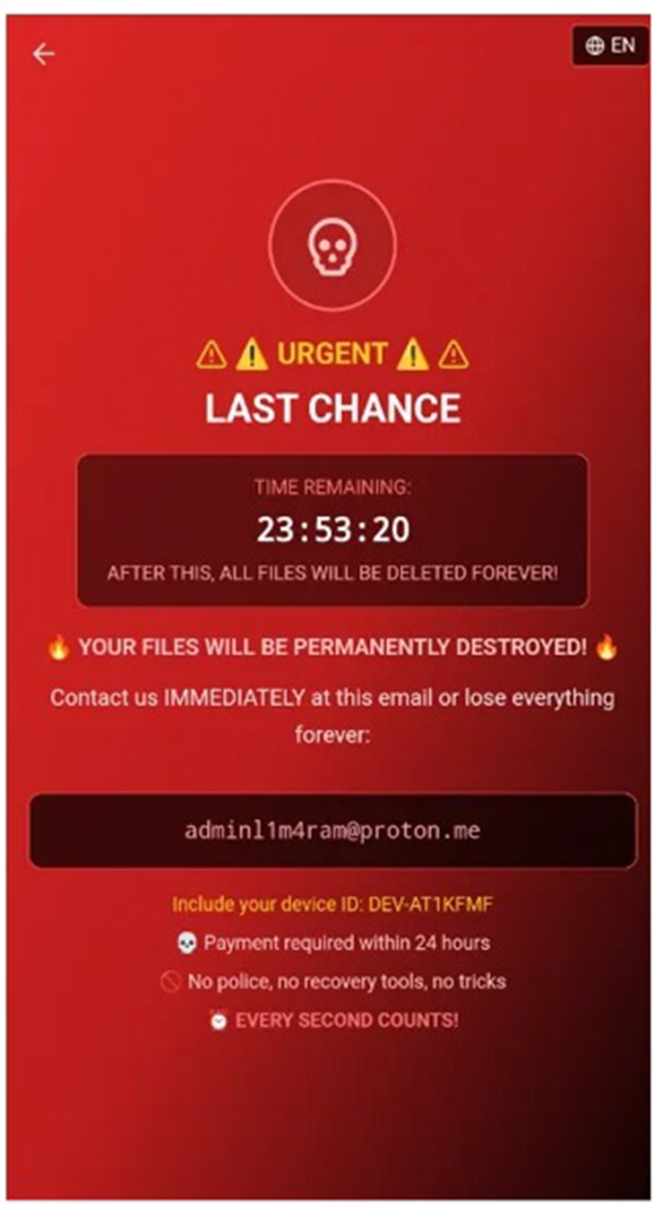 Màn hình tống tiền của DroidLock.