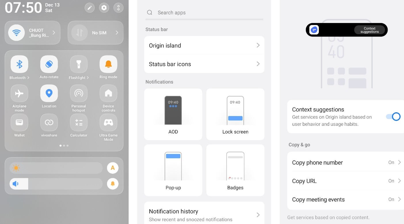 Trung tâm thông báo "lột xác" cùng các tùy chỉnh cho Đảo Origin. 