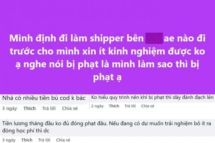 Nhiều chia sẻ trong các hội nhóm "anh em shipper" về vấn đề quy trình - khoản phạt.