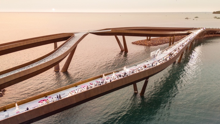 Cầu Nụ Hôn đã trở thành điểm đến được "săn đón" trong nhiều tác phẩm nghệ thuật điện ảnh, ca nhạc, thời trang... tầm cỡ. Nơi đây đã chứng kiến vô số câu chuyện tình được kể lại dưới ánh hoàng hôn, mang hơi thở nghệ thuật chạm vào cuộc sống và tạo nên những khung hình lãng mạn khó quên.